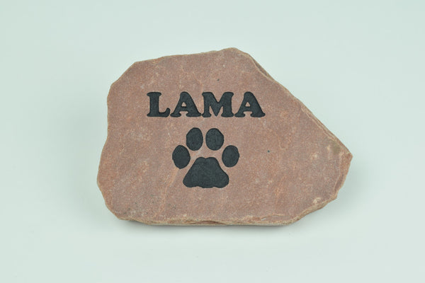 Natural Red Stone with Name and Paw - 6 Inches to 8 Inches