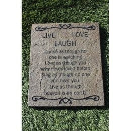 Inspirational Garden Stepping Stone Sandblast Engraved Natural Stone 12" x 10" Decorative Inspirational Plaque "Live Laugh Love"