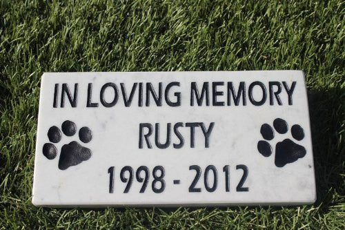 Marble Pet Memorial with IN LOVING MEMORY , Pet Name and Years  4 inches x 8 Inches