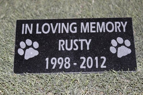 Granite Pet Memorial with Name and Years 4 inches x 8 Inches