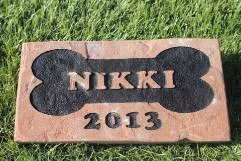 Personalized Pet Memorial Red Stone Grave Marker Garden Stepping Stone 4" x 8" Dog Bone   NSGR2CH3054