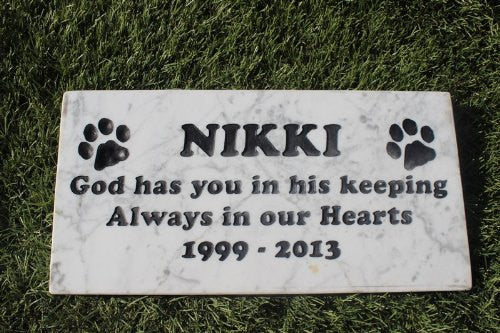 Personalized Pet Memorial Sandblast Engraved Marble Garden Stepping Stone Grave Marker 6" x 12" Dog Cat Pet Headstone    GR2MJ3055