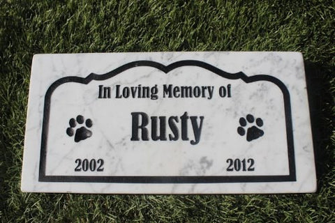 Dog Memorial Cat Memorial Pet Head Stone Grave Marker Engraved Natural Marble Dog or Cat In Loving memory - 6 Inches x 12 Inches - GR2MJ3050
