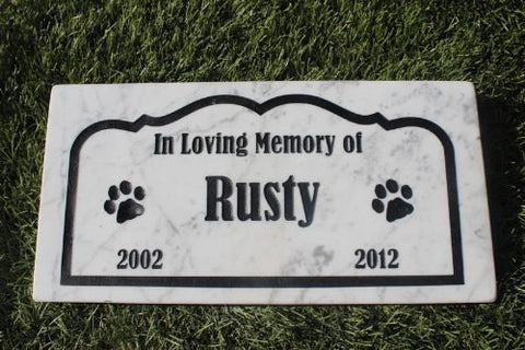 Personalized Pet Memorial Headstone Grave Marker Sandblast Engraved Marble Garden Stepping Stone 6" x 12"    GR2MJ3050