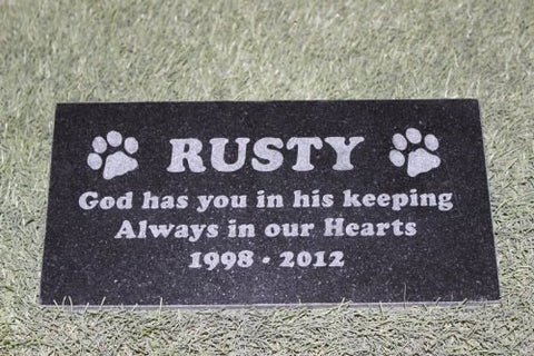 Personalized Pet Memorial Sandblast Engraved Granite Garden Stepping Stone Grave Marker In His Keeping 6" x 12"    GR2GJ3055