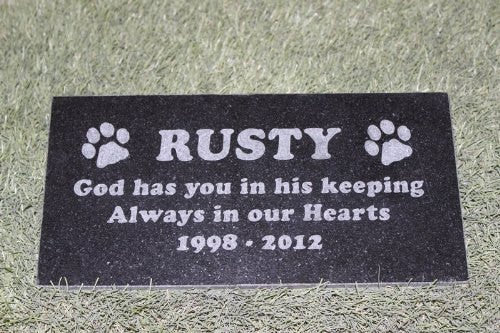 Pet Head Stone Grave Marker Engraved Natural Granite  In His Keeping 6 inches x 12 inches