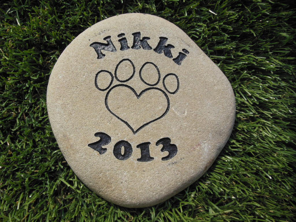 Personalized Pet Memorial Sandblast Engraved River Rock Grave Marker Dog Cat Headstone HPD 6" x 6" Garden Stone    GR2RX3063