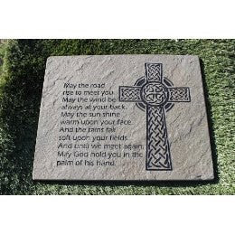 Engraved Natural Stone Decorative Garden Stepping Stone Inspirational Irish Blessing with Cross 18" x 12"