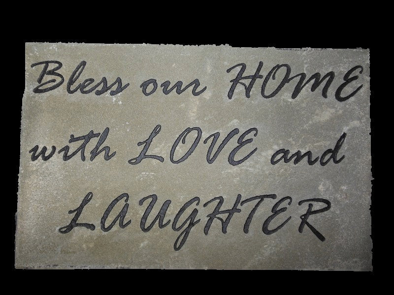 Inspirational Garden Stone Indoor Decor Engraved Decorative Stone "Bless Our Home With Love and Laughter" 12" x "7