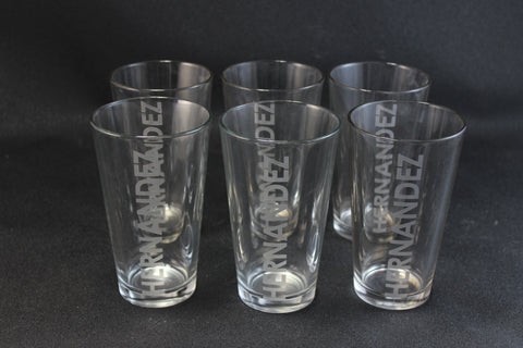 Engraved 16 oz. Personalized Drinking Glasses Bar Beer Drink Water Tumbler Set of 6
