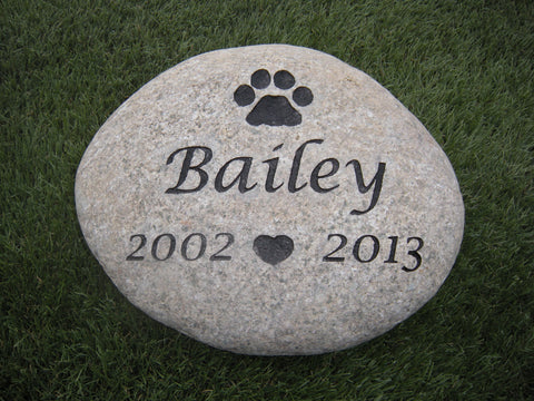 Dog Memorial Cat Memorial Pet Head Stone Grave Marker Engraved River Rock Dog Cat PNDH 10-12in.