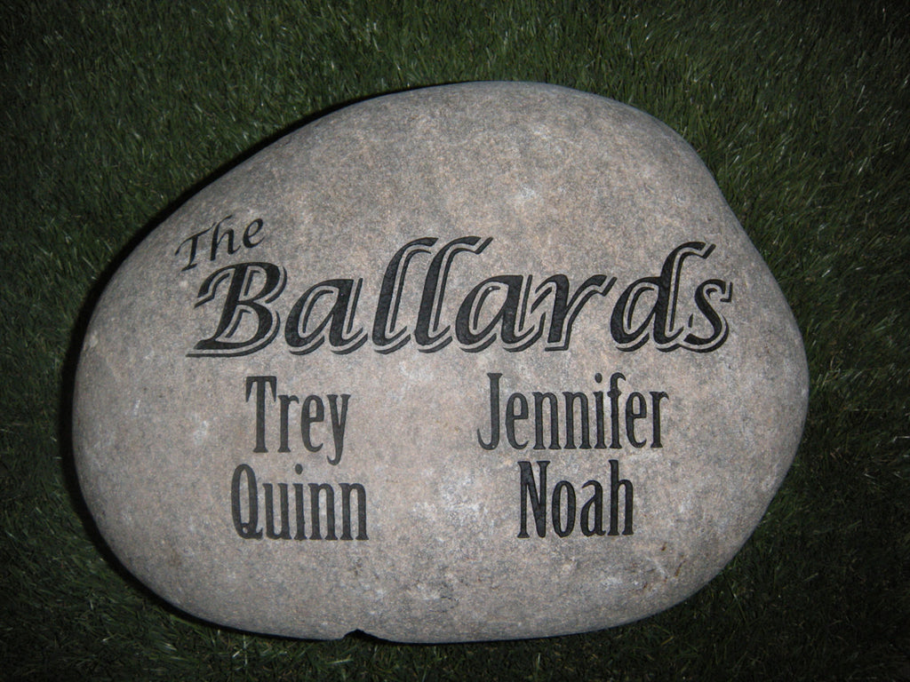 Family Stone Garden Sandblast -Engraved River Rock 10-12in.