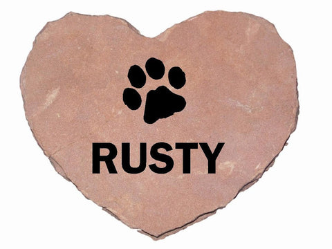 Personalized Pet Memorial Headstone Grave Marker Red Heart Shaped Chiseled Engraved Stone 12" x 12"