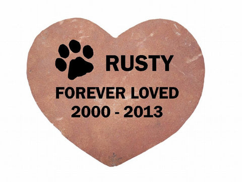 Personalized Pet Memorial Grave Marker Sandblast Engraved Garden Stone Red Sawed Heart Forever Loved 8" x 8"    GR3BCHCS5003