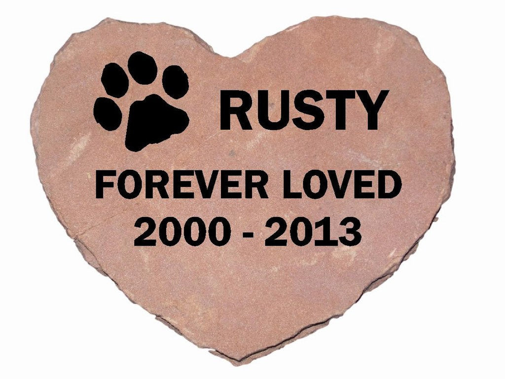 Pet Memorial Headstone Grave Marker Sandblast Engraved Red Stone Chiseled Heart Forever Loved 12" x 12"    - GR2CHCS5003