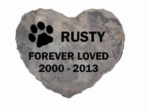 Dog Memorial Cat Memorial Pet Head Stone Grave Marker Engraved Natural Grey Stone Dog or Cat Name paw Date - 8 Inches x 8 Inches Heart Stone
