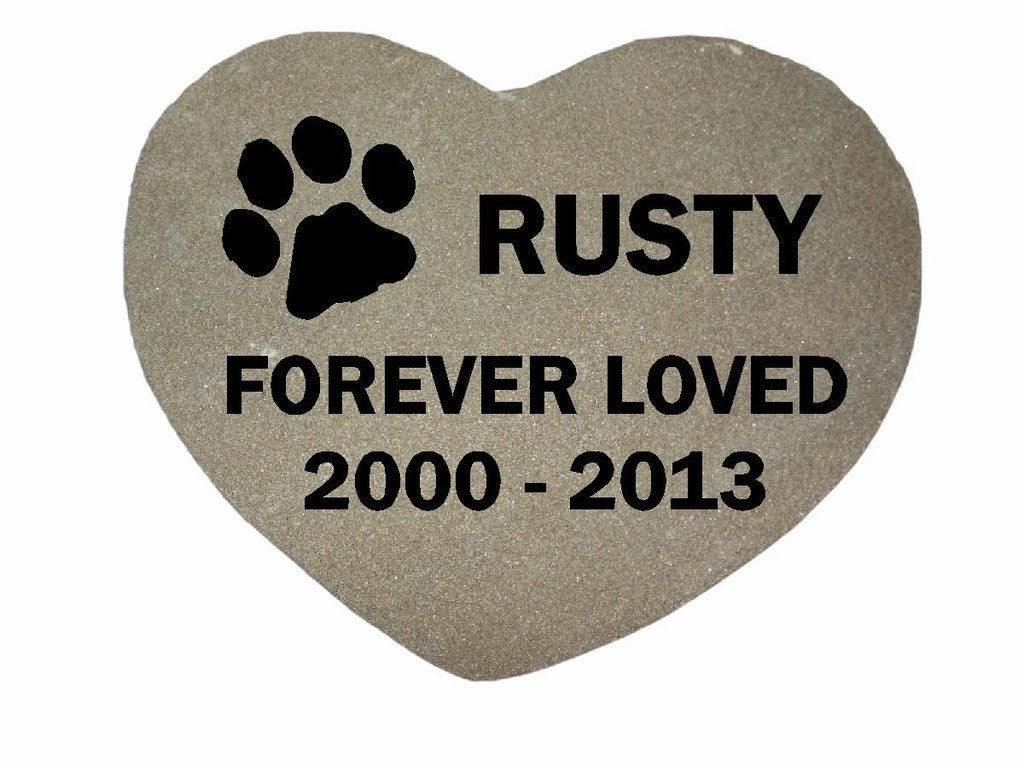 Dog Memorial Cat Memorial Pet Head Stone Grave Marker Engraved Natural Grey Stone Dog or Cat Name paw Date - 12 Inches x 12 Inches