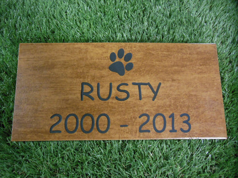 Personalized Pet Memorial Grave Marker Headstone Faux Wood Tile Sandblast Engraved  6" x 12" Dog Cat NPD    NS