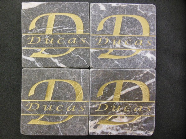 Personalized Coasters Set of 4 Sandblast Engraved Black Marble