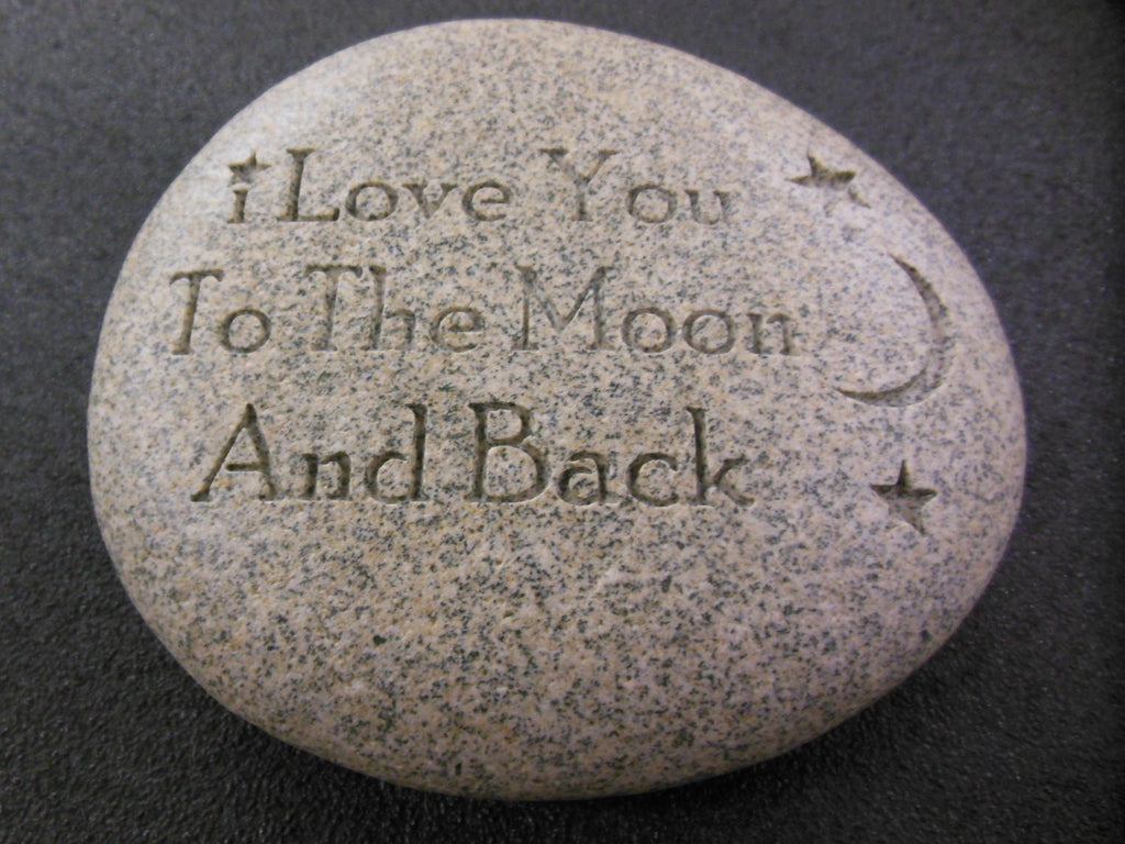 Engraved Message Beach Stone Gift Paperweight  "I Love You to the Moon and Back"