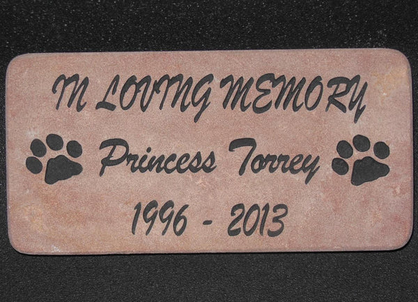 Personalized Pet Memorial Grave Marker Headstone Sandblast Deep Engraved Red Stone Script  4" x 8" Dog Cat Garden Stone    NS