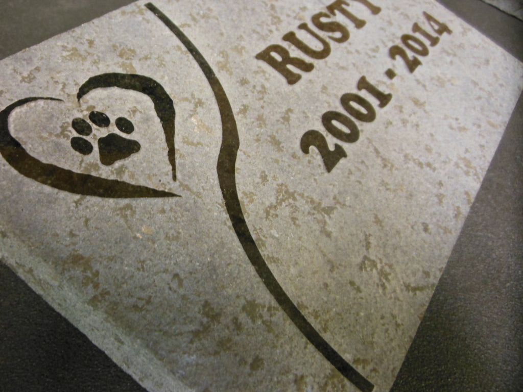 Dog Memorial Cat Memorial Pet Head Stone Grave Marker Engraved Natural Grey Stone Dog or Cat Name paw Date - 5 Inches x 9 Inches