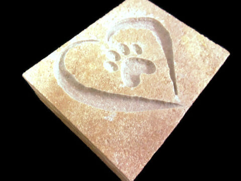 Pet Memorial Garden Stone Sandblast Engraved Natural Stone Tile Heart and Paw Print  4" x 3"    NS