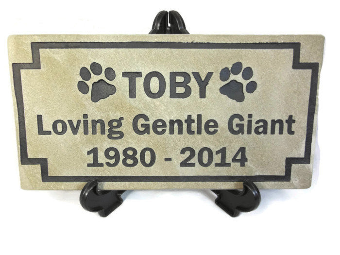 Personalized Pet Memorial Gray Stone Grave Marker Sandblast Engraved Garden Headstone Dog Cat 6" x 12" Square Border    NS
