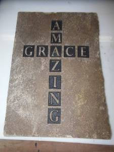 Stepping Stone Sandblast Engraved Natural Stone Decorative Inspirational "Amazing Grace"  Cross 10x8x1in.
