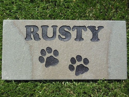 Sandblast Engraved Gray Stone Personalized Grave Marker Garden Stepping Stone Pet Memorial 4" x 8" NP Dog Cat    GR3BH3053
