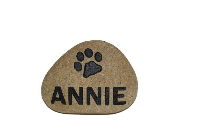 River Rock Stone Pet Memorial Dog or Cat Name paw Date - 8 Inches