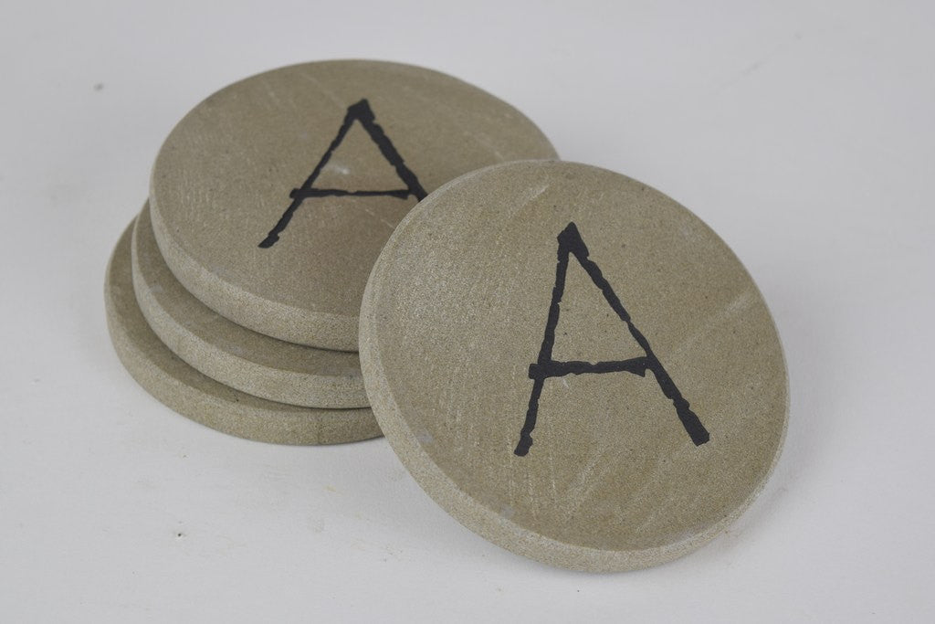 Personalized Stone Coasters Sandblast Engraved Round Stone with Intial Set of 4