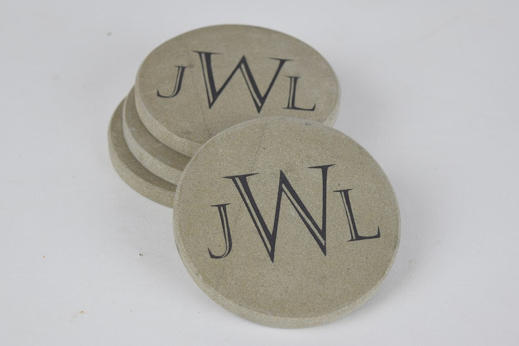 Personalized Stone Coaster Set of 4 Sandblast Engraved Round Stone