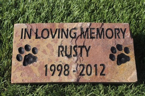 Sandblast Engraved Red Stone Pet Memorial Headstone Grave Marker Dog Cat ilm 4x8